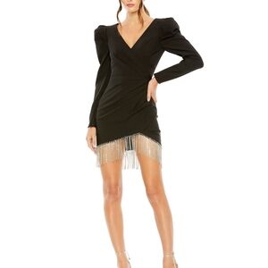 New Ieena For Mac Duggal Elegant Black Faux Wrap Dress with Silver Accents 4